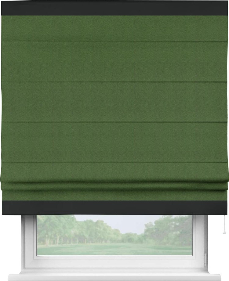 Римская штора «Кортин» с кантом Горизонт, для проема, ткань блэкаут однотонный зелёный перламутр